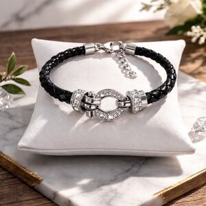 Leather and crystal bracelet